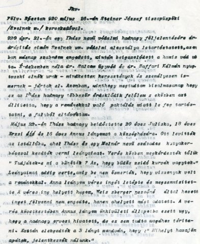 Részlet Steiner József bejelentéséből a PIH Jogsegítő Irodáján. 1920. április. 21-én. (Forrás: MZSL)
